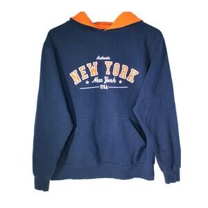 OKI Wear Womens Medium New York Hoodie Sweatshirt Pullover Blue Orange